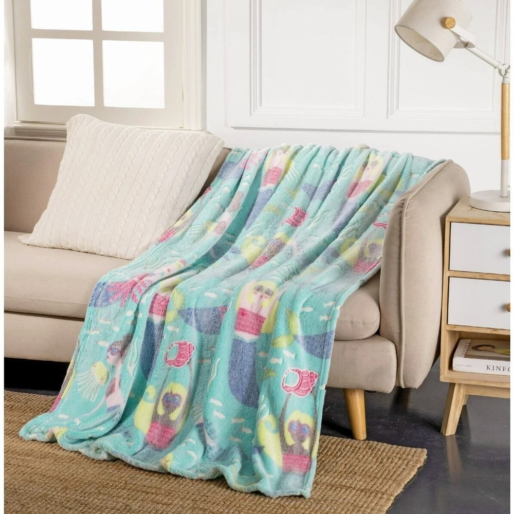 Mermaid‎ Glow in the Dark Throw Blanket Super Soft Your Zone Fun Gift 50 x 60 In